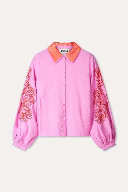 Pom Amsterdam BLOUSE - Cheering Pink Sequins
