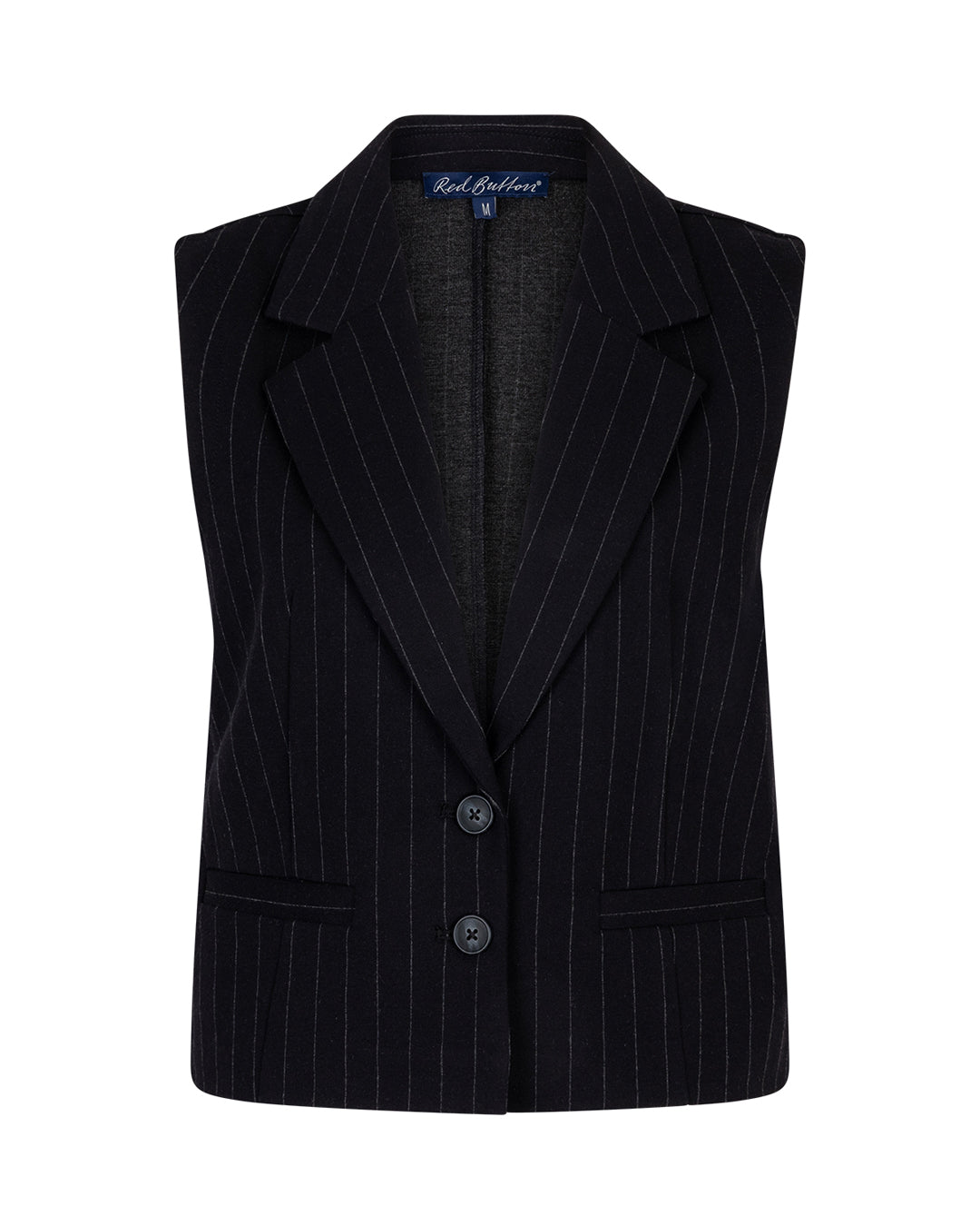 Red Button Waistcoat Punta Pinstripe Black