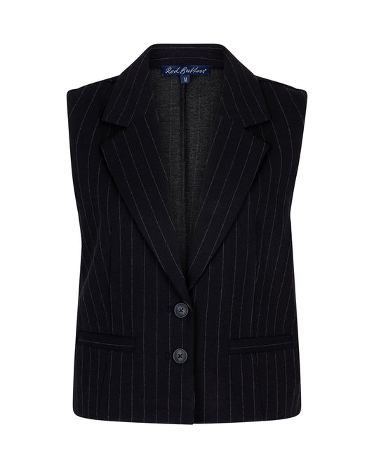 Red Button Waistcoat Punta Pinstripe Black
