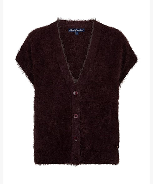 Red Button Sleeveless Fuzzy Top