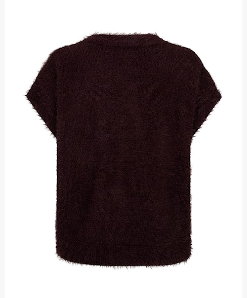 Red Button Sleeveless Fuzzy Top