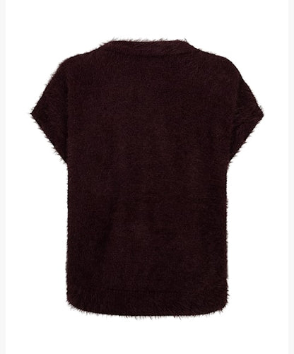 Red Button Sleeveless Fuzzy Top