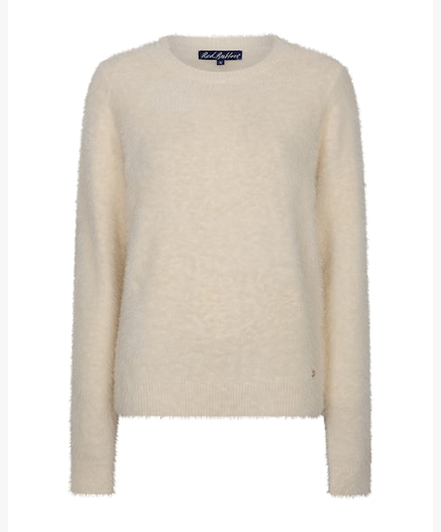 Red Button Fuzzy Cream Top