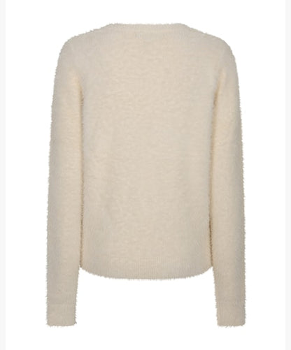 Red Button Fuzzy Cream Top