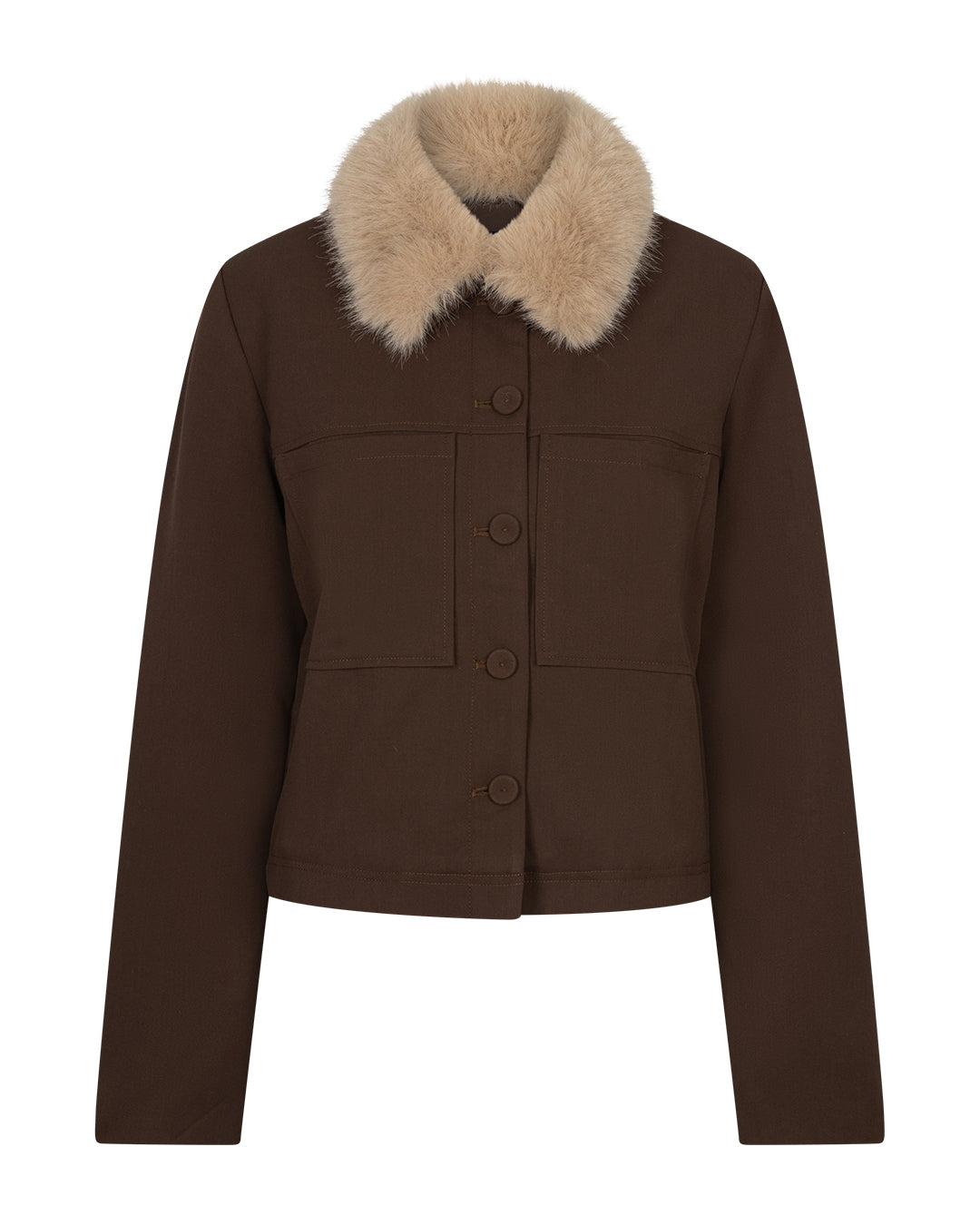 Red Button Jacket & fur collar Brown