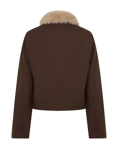 Red Button Jacket & fur collar Brown