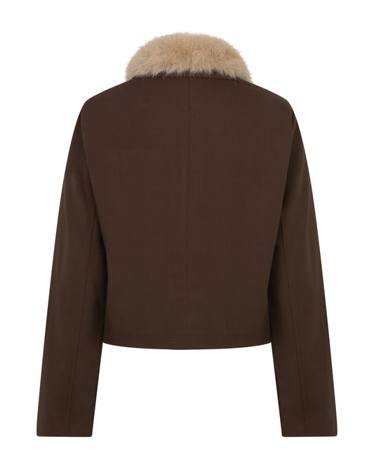 Red Button Jacket & fur collar Brown