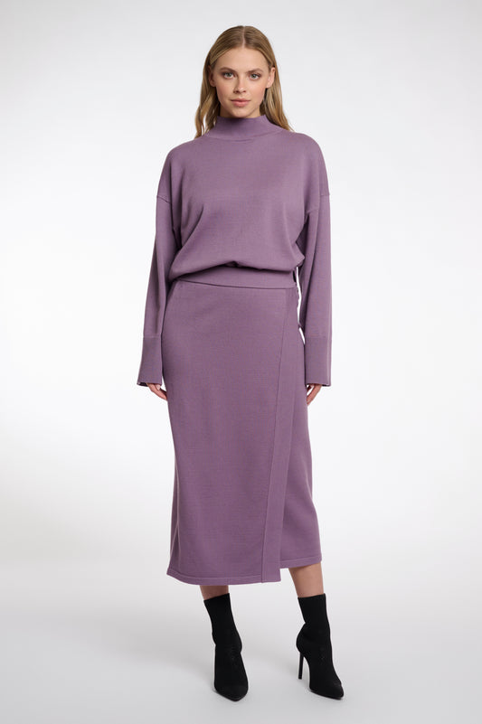 Rino and Pelle puple knit skirt midi length with elasticated waistband, comfortable fit