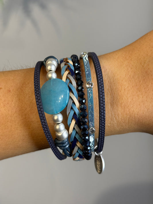 Corona Silver Leather Bracelet Blue BLUE