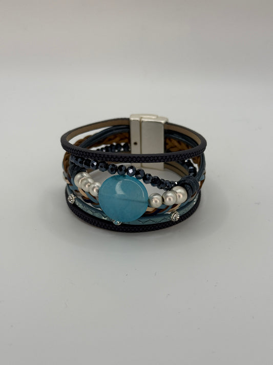 Corona Silver Leather Bracelet Blue BLUE