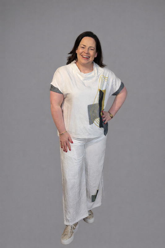 Naya Wide Leg Placement Print Trousers