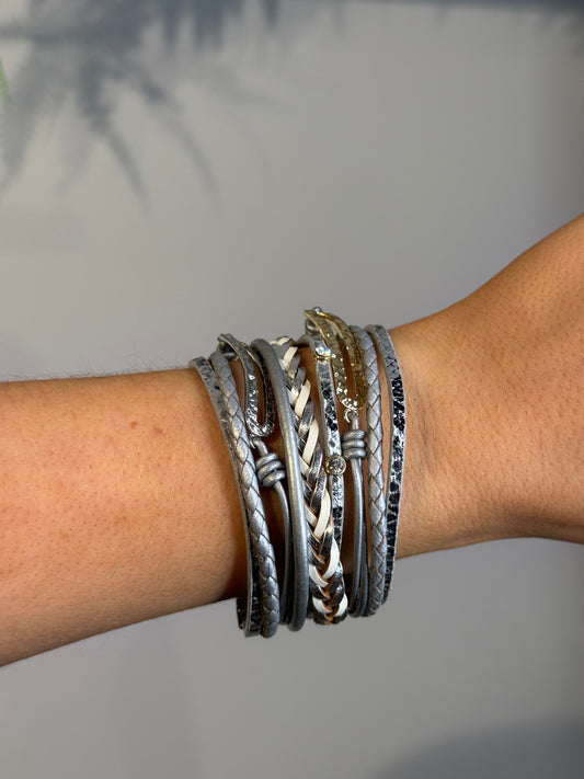 Corona Silver Leather Bracelet GREY
