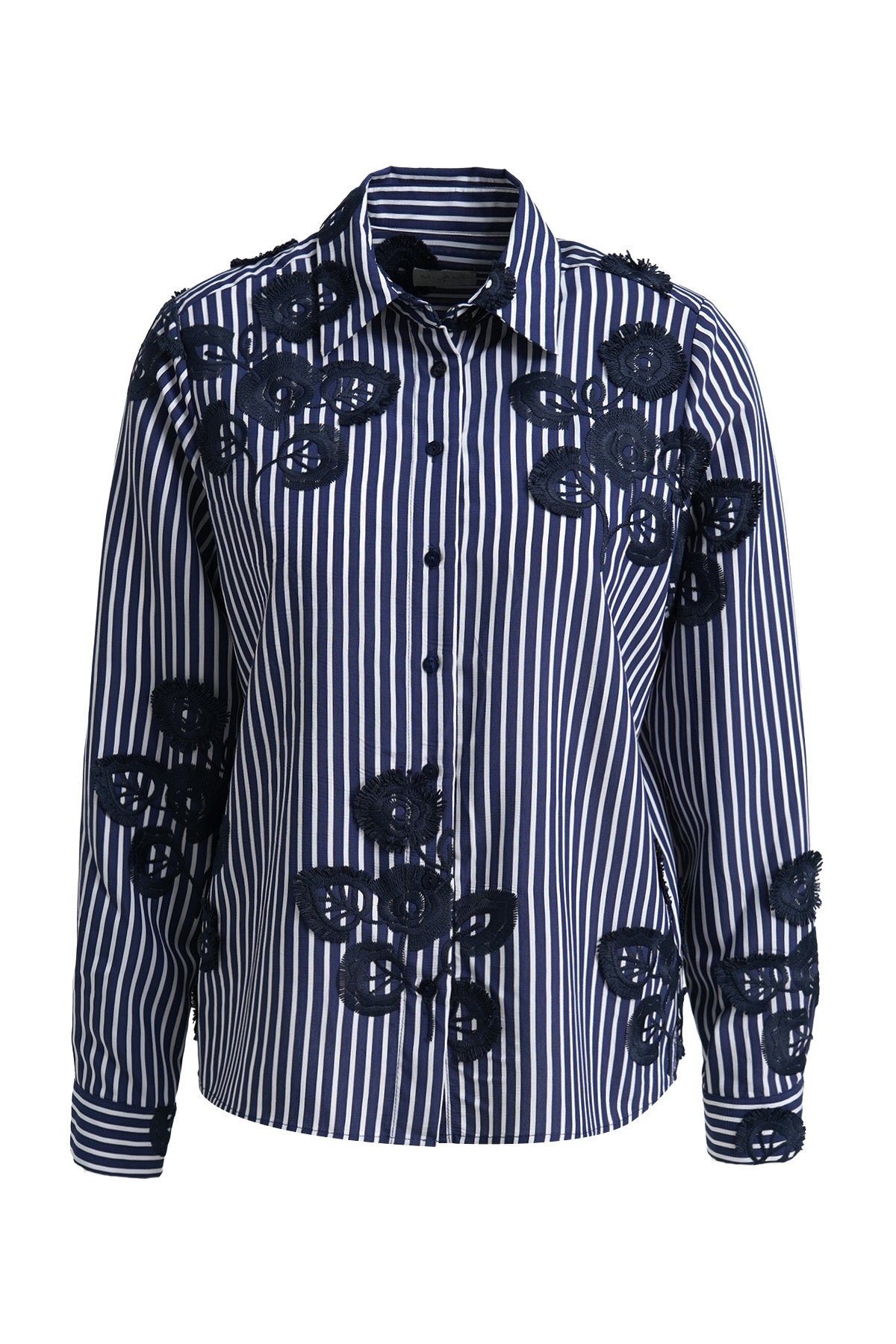 Pinstripe Blouse with Embroidery Detail