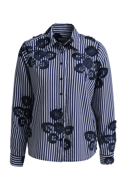 Pinstripe Blouse with Embroidery Detail