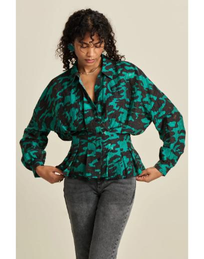 Pom Amsterdam Blouse Camo Teal Green Sp8027