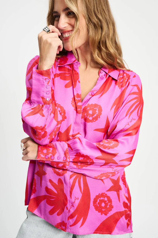 Bright colourful blouse with purple and pink