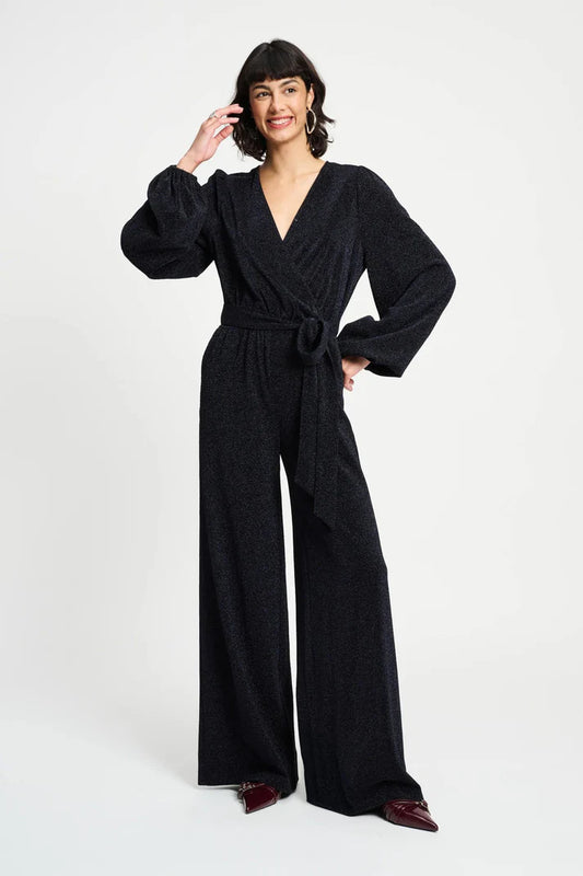 Jumpsuit with wrap top and shimmer