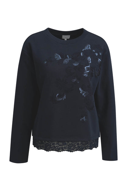 Sweatshirt with Sequins and Lace Trim