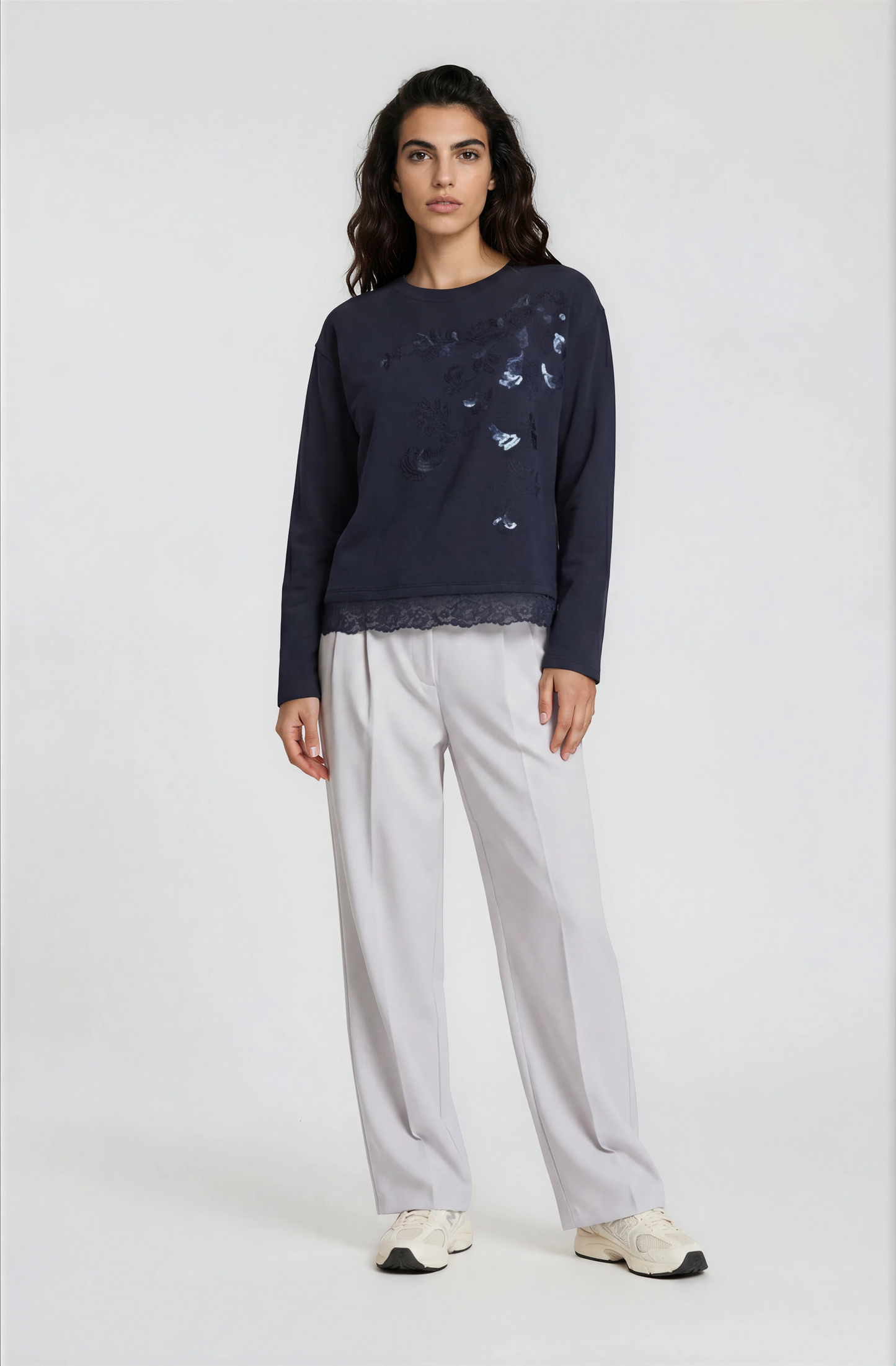 Sweatshirt with Sequins and Lace Trim