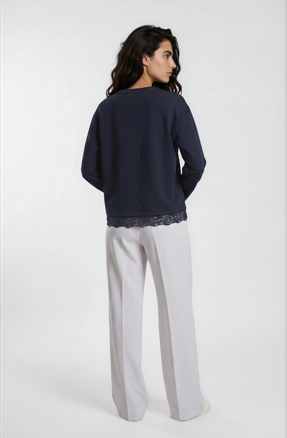Sweatshirt with Sequins and Lace Trim